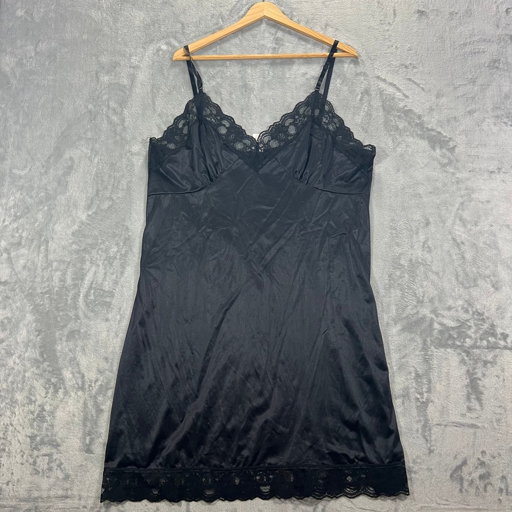 Slip Dress Womens Size 44 Black Good Floral Lace V Neck Satin Lingerie Unbranded